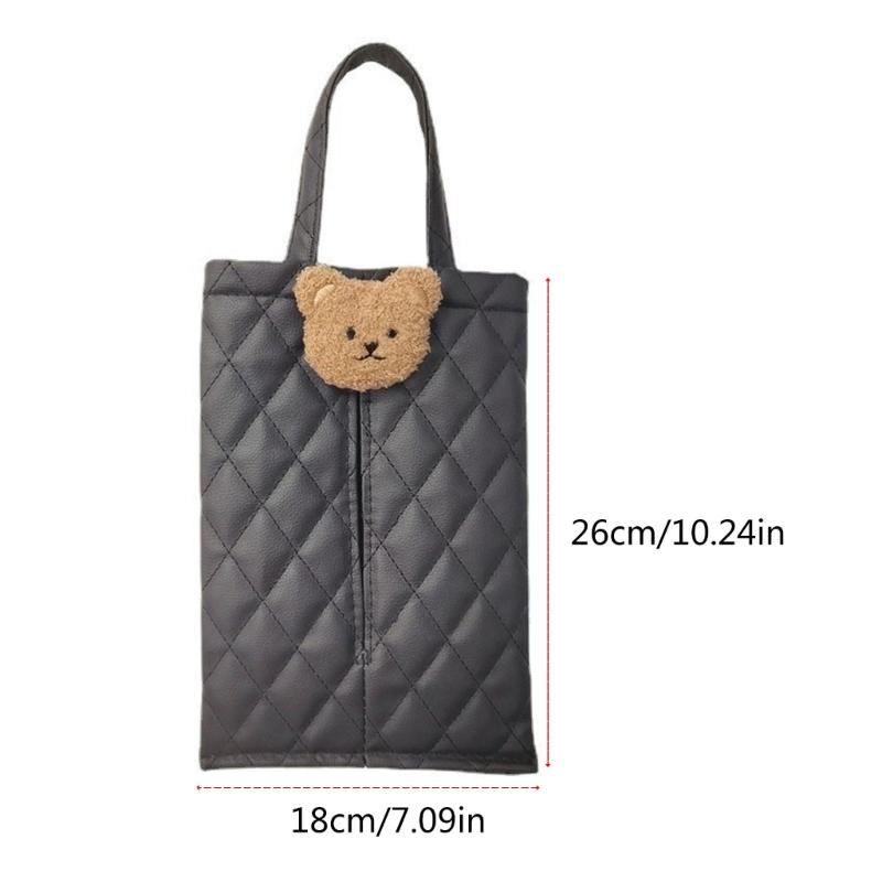 Hanging Pouch with Bear Pattern Design Practical Durable Tissue Box Holder Pouch Keep Your Auto Organized for Back Seat