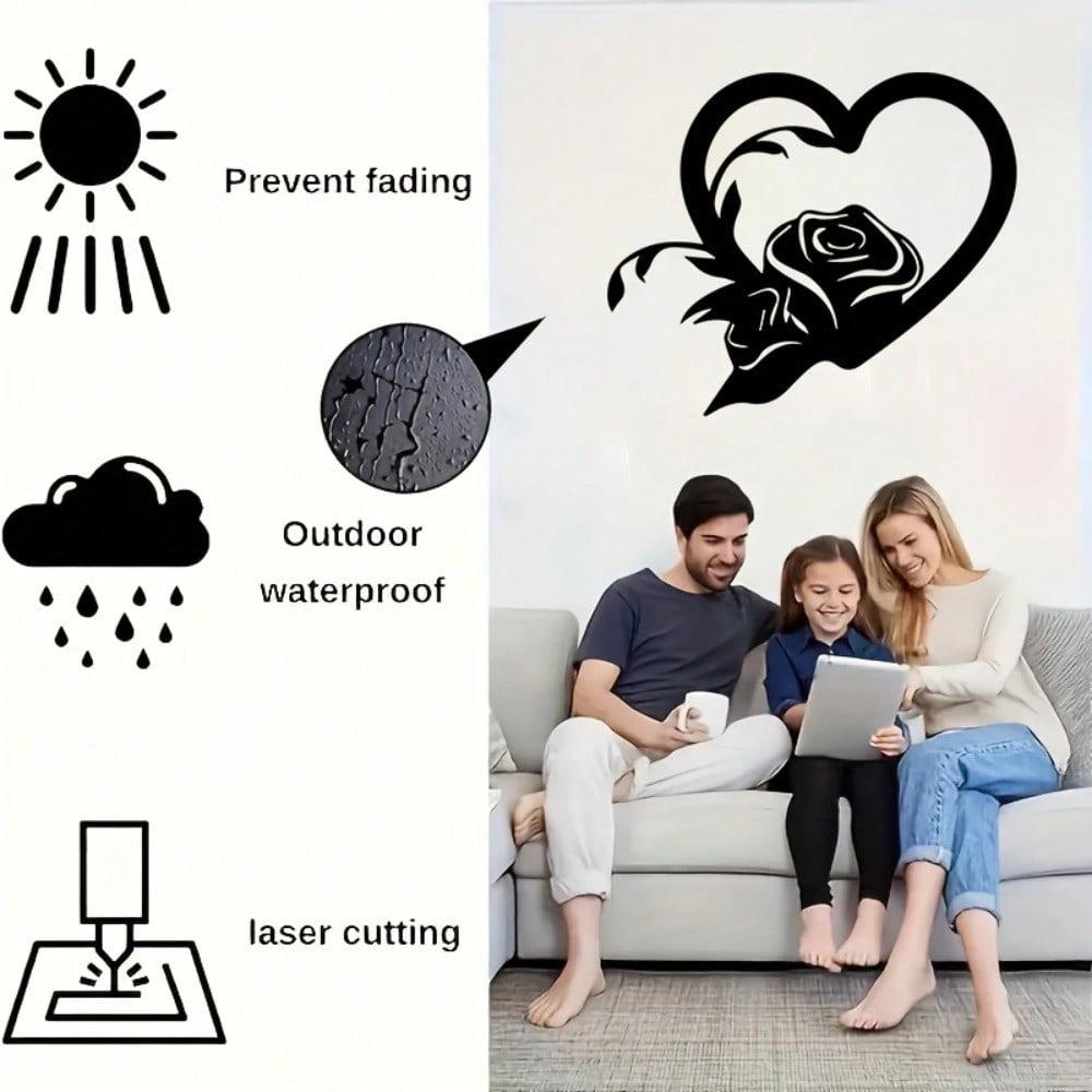 Iron Heart Rose Metal Wall Art Romantic Sculpture for Wedding Home Decor Anniversary Gift