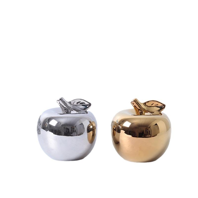 1 Pcs Ceramic Statues Golden Apple Figurines for Interior Room Fruit Decoration Ornaments Home Office Desktop Decor Accessories
