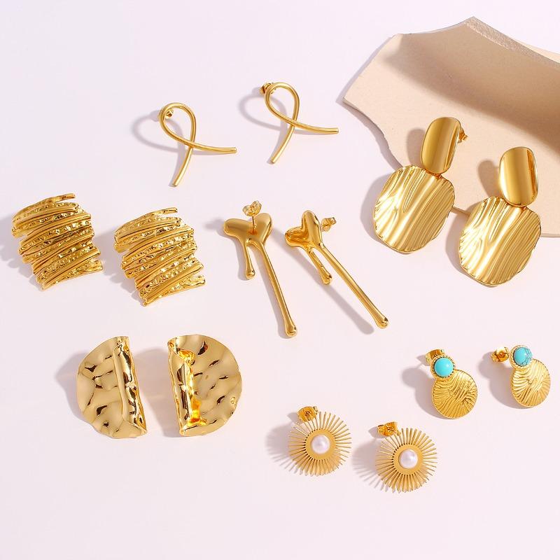 Stainless Steel Flower-shaped Earrings with Irregular Pleated Smooth Surface. Versatile Geometric Accessories for Women.