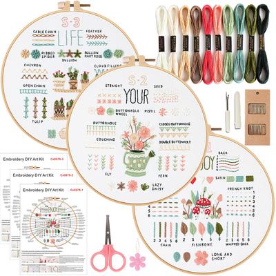 Embroidery Kit for Beginners, Embroidery Starter Kit Stitches Practice Kit Stamped Cross Stitch Sets with Tools