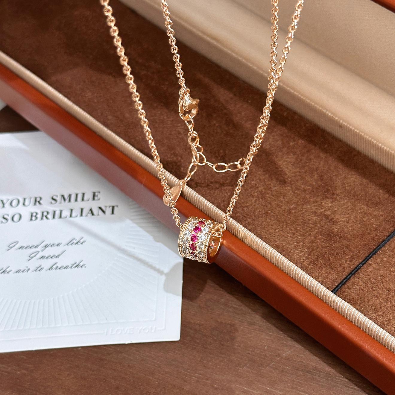 Rose Red Passepartout Pendant Necklace Elegant French Clavicle Chain