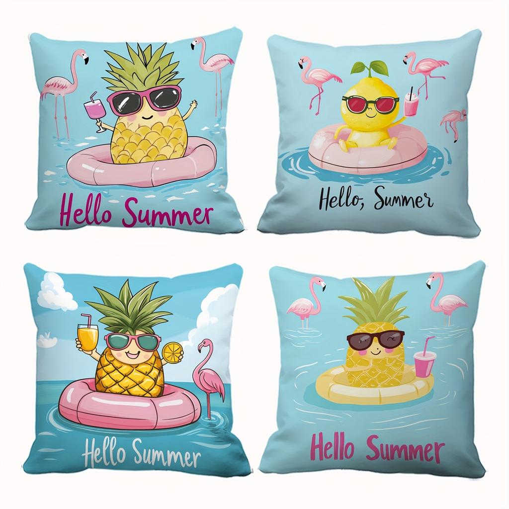 Fruit Pineapple Summer Element Digital Printing Pillow Cover Short Plush Suitable Living Room Bedrooms Sofas Throw Cushion Cover