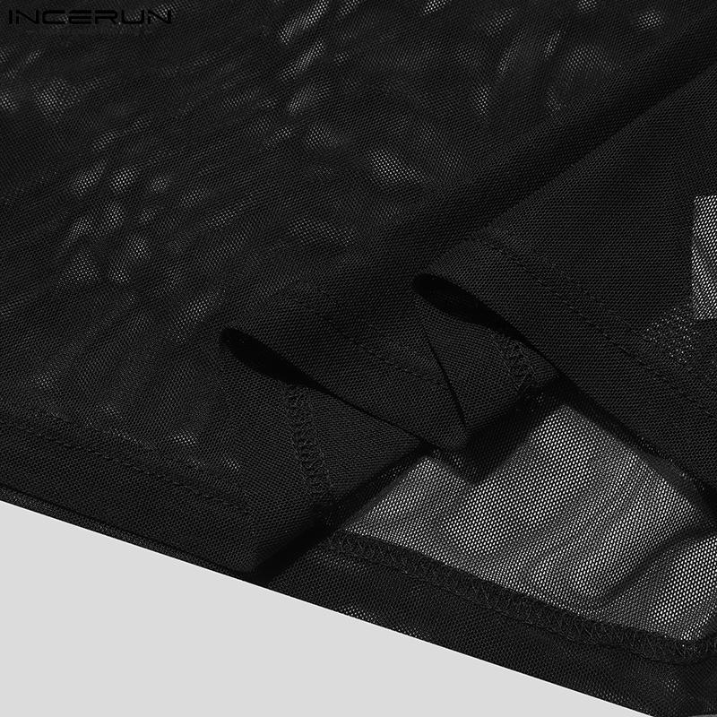 INCERUN Muži Krátký Rukáv Průhledné Síťované Průhledné Topy