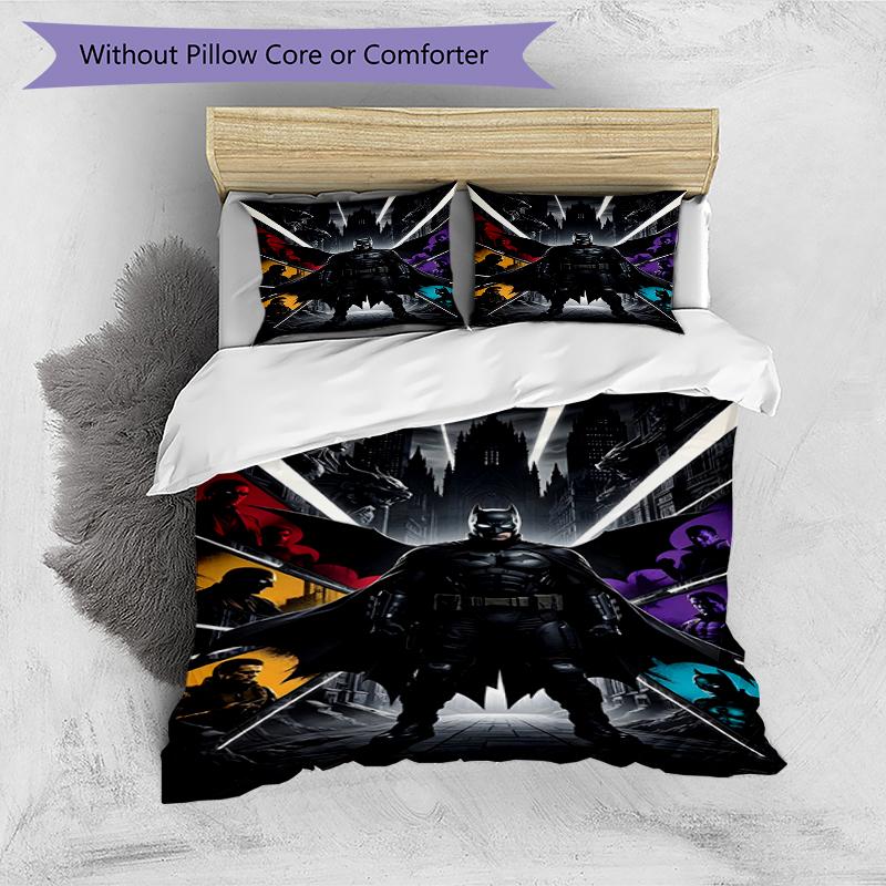 3pcs Duvet Cover Set (1*Duvet Cover + 2*Pillowcase, Without Core),Batman Print Bedding Set, Bedroom Decor, All‑Season, Birthday Gift