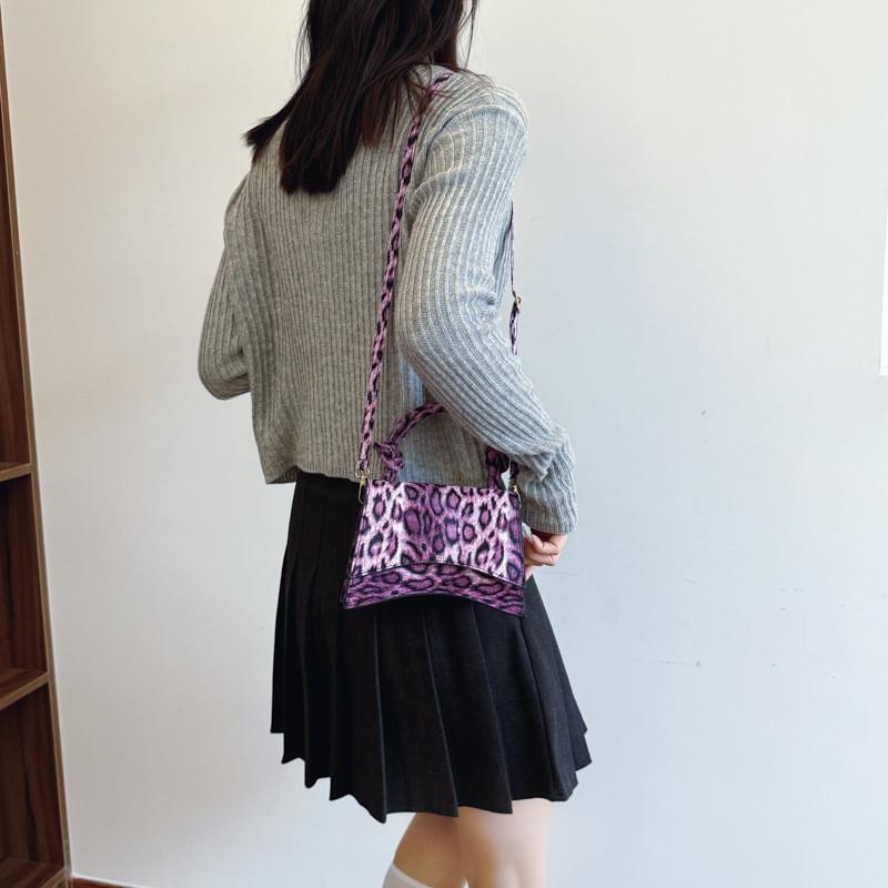 Stylish Pu Material Leopard Print Small Square Handbag Versatile Daily Shoulder Bag