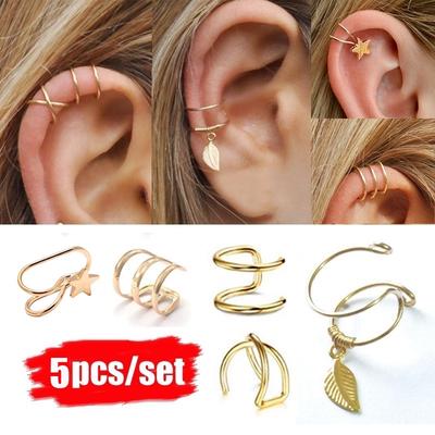 5 Teile/satz Blatt Stern Kreuz Ohr Manschette Frauen Minimalistischen Kein Piercing Doppel Wrap Ohrclip Gefälschte Ohrring