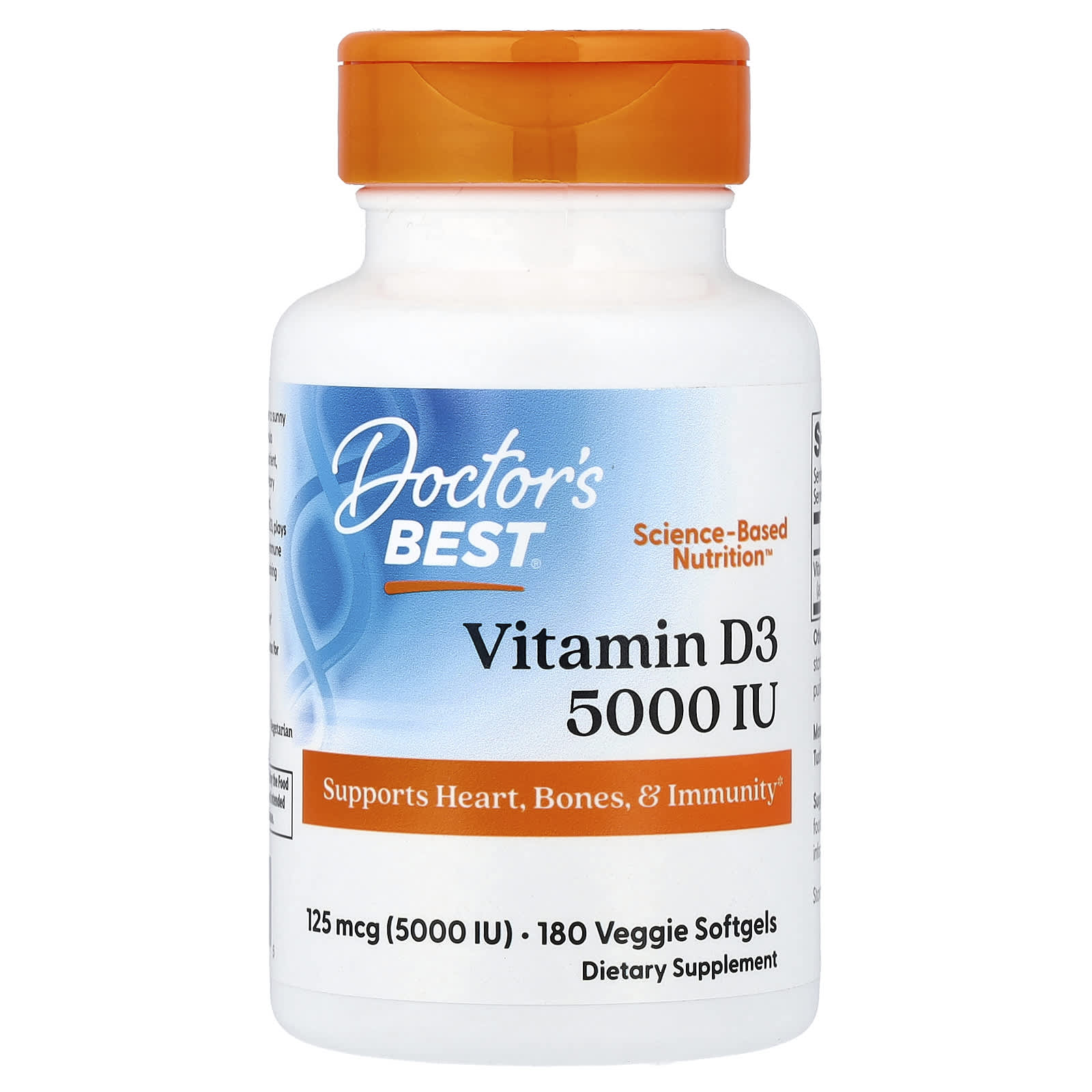 

Doctor s Best, Vitamin D3, 125 mcg (5,000 IU), 180 Veggie Softgels