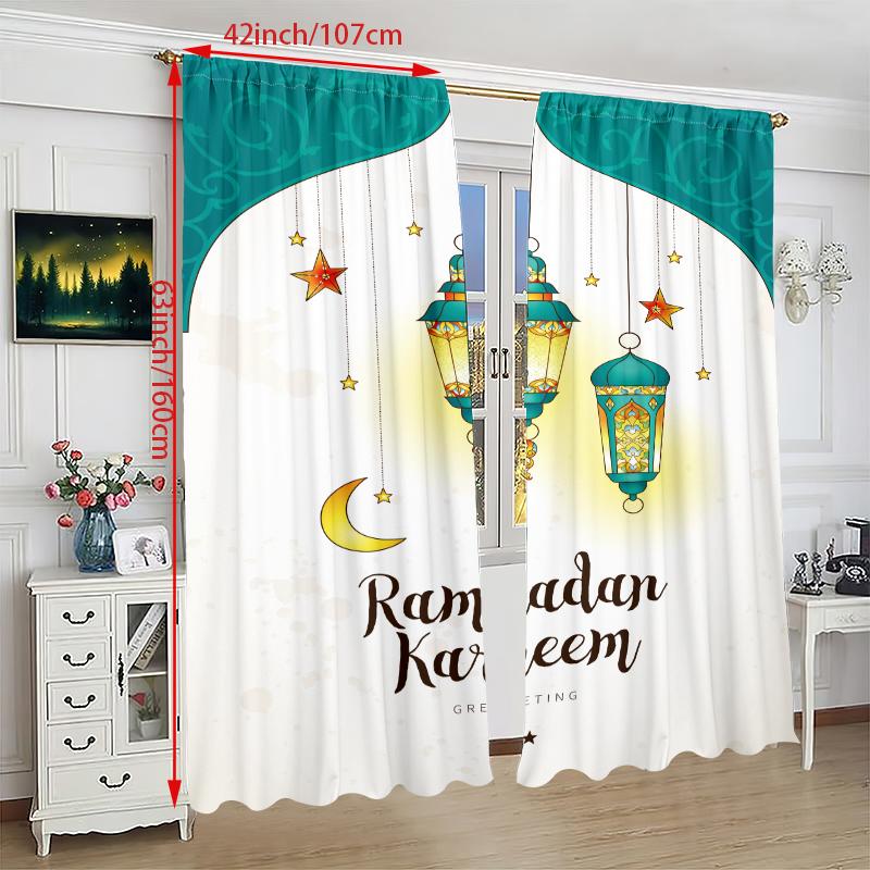 Set Of 2 Muslim Ramadan Printed Curtains Living Room Bedroom Decoration Curtain Polyester Perfect For Sitting