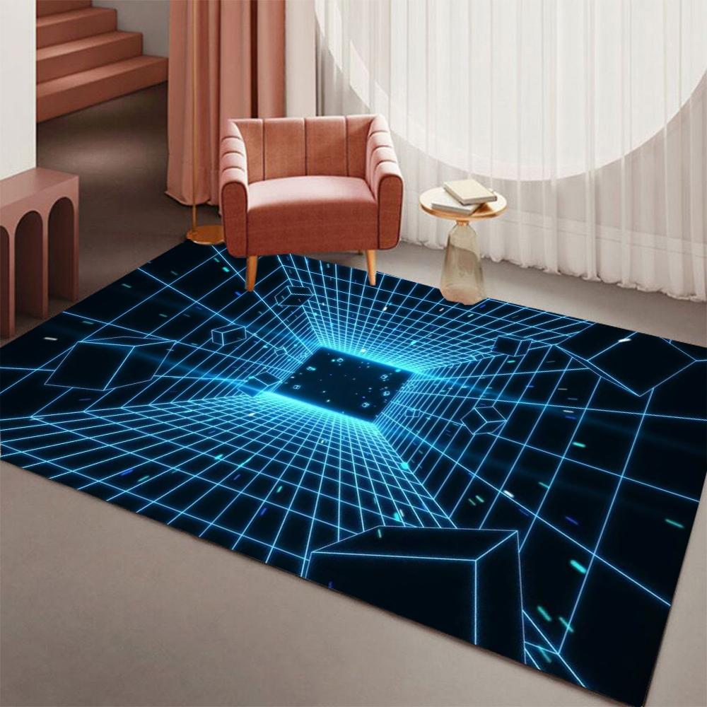 3D Geometrischer Optischer Illusion Teppich Weich Rutschfest Großer Bereichsteppich für Spielzimmer Schlafzimmer Heimdekoration Waschbare Wohnzimmer Sofa Matte