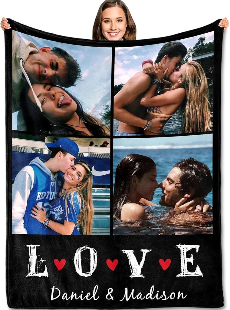 1pc Custom Flannel Blanket, Your Photo Desigin for Anniversary Mom Dad Sis Bro Lover, Valentine's Day Christmas New Year Gift