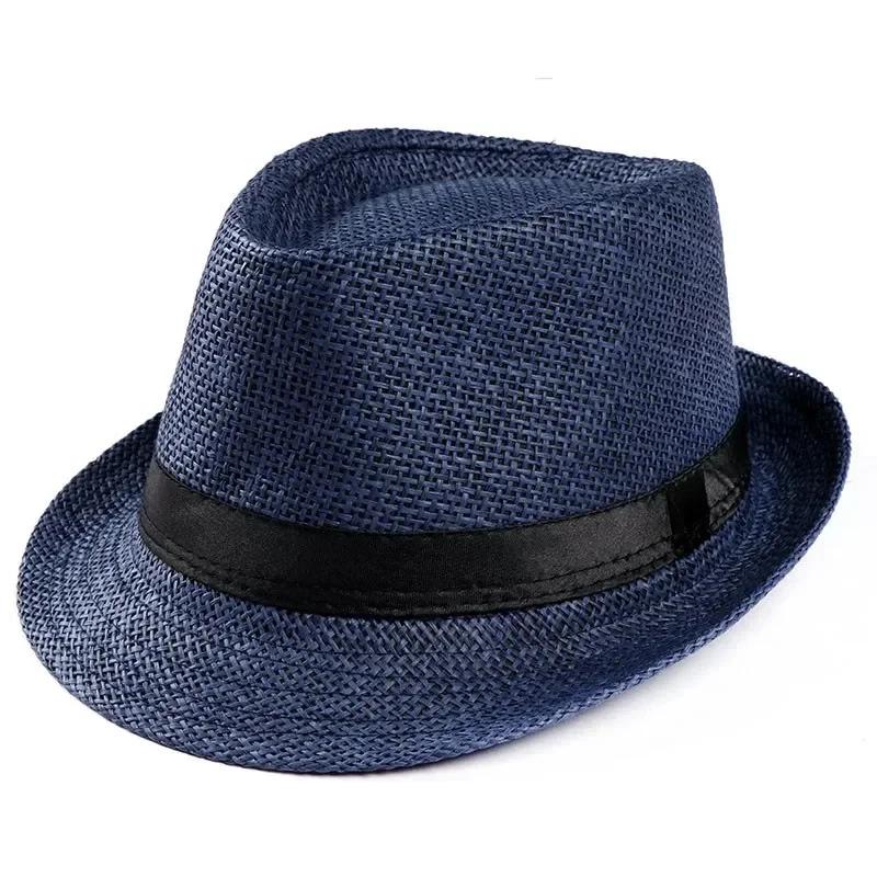 Chapéu de palha masculino da moda para mulheres, chapéu de praia da moda para o verão, chapéu de sol, cor sólida, fedora, fita casual, boné de cowboy, jazz, boné de gangster masculino