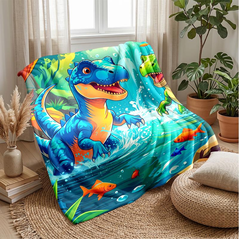 Dinosaur Adventure In Volcanic Land Blanket Personalized Name Flannel Blanket Soft Cozy Plush Throw for Sofa Bed Lightweight Home Decor
