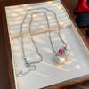 European American Silver Heart Cotton Pearl Pendant Necklace, Korean Fashion Versatile Sweater Necklace
