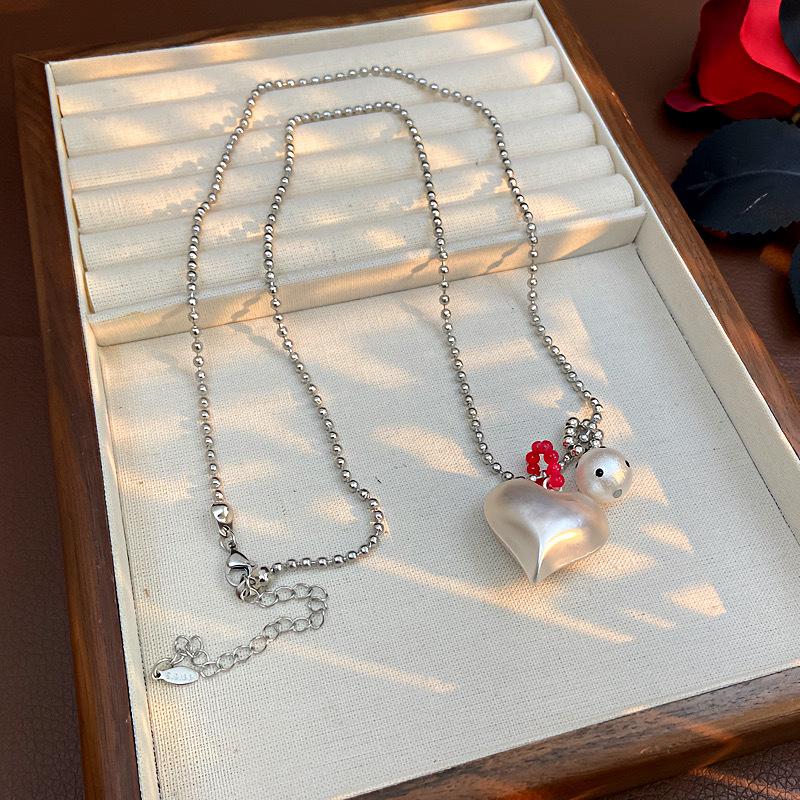 

Европейско-американское серебряное колье-подвеска в форме сердца с хлопковым жемчугом, корейская модная универсальная цепочка для свитера