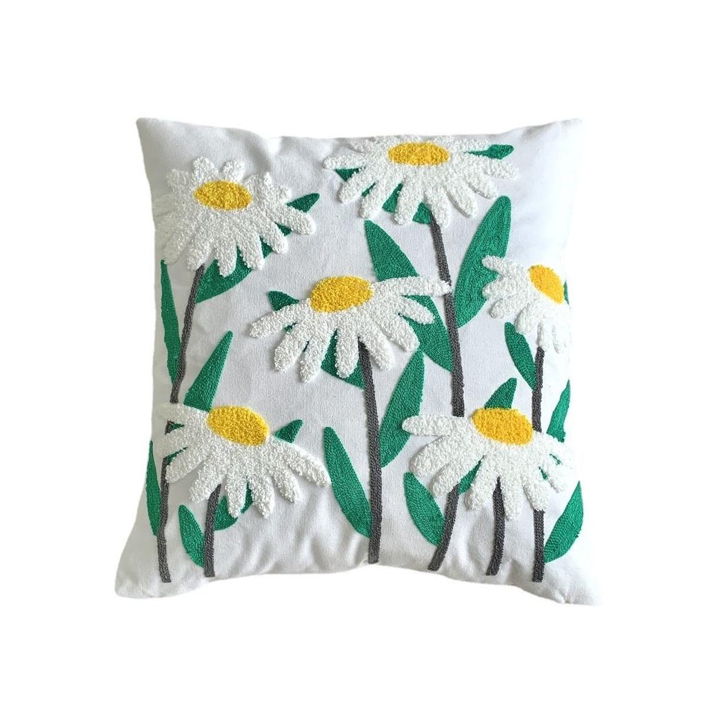 1pc Boho Floral Tufted Decorative Throw Pillow Cover-EmbroideredCotton Cushion Cover for Couch, Sofa, and Bed - Soft and Stylish