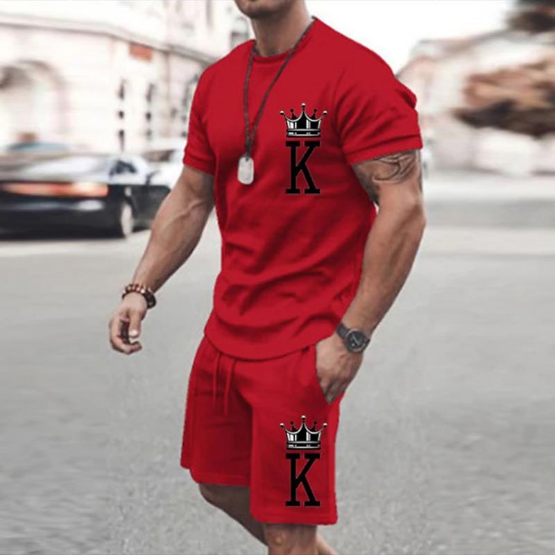 2025  New Men's Summer Leisure Sports Running Set Oversized Men's Refreshing Top Y2K Style Printed 3D Poker Pattern Fashion Set
