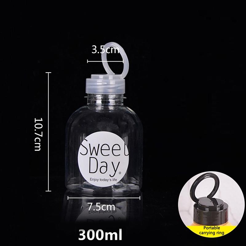 Empty Leak-Proof Clear Plastic Juice Bottles-Perfect With Pull Ring Cap For Juicing Smoothies, Milk Homemade Beverages Portable