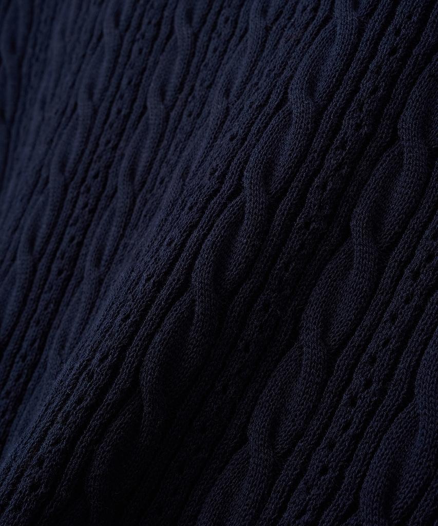 BLOND9 Cable Punching Short Sleeve Round Knit_Navy