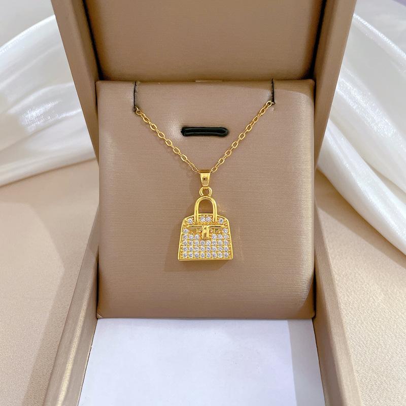 Zircon Bag Light Luxury Temperament Gorgeous Full Diamond Necklace Female Versatile Collarbone Chain Titanium Steel Chain