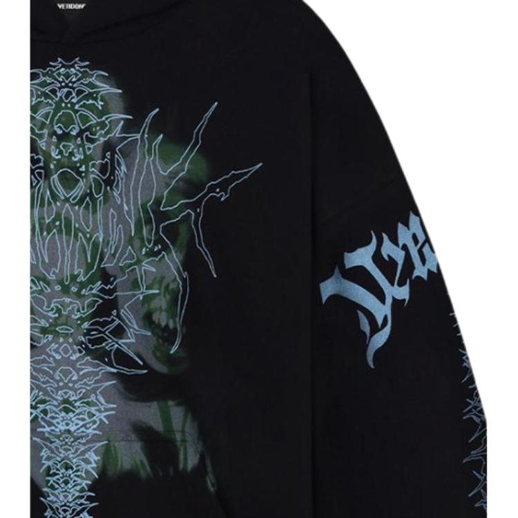 We11done Ss24 Skull Print Hooded Long Sleeve Sweatshirt Unisex sweatshirt Black WD-TH1-24-722-U-BK