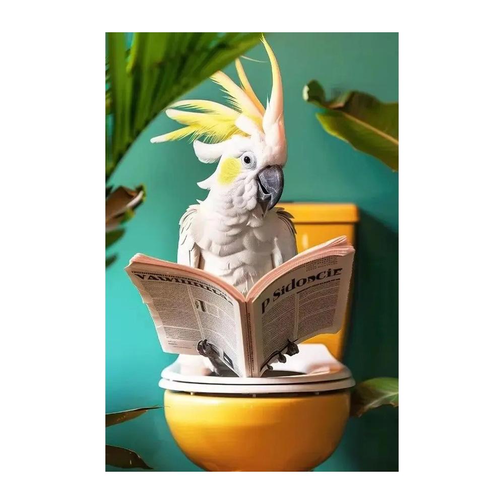 Funny Toilet Animals Black Cat Dog Flamingo Bear Tiger Reading Newspaper Poster Canvas Painting Wall Art Pictures Bathroom Decor