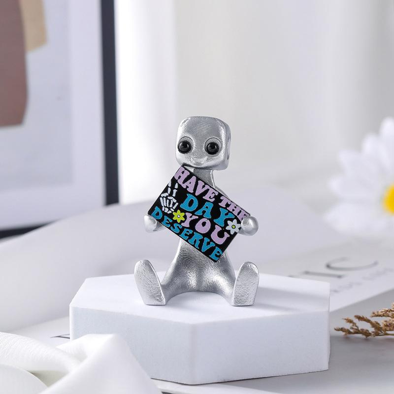 Cute Tiny Robot Figure with Slogan - Your Anxiety is A Lying H*e Robot, Inspirational Cute Fun Office Desk Home Room Decorations
