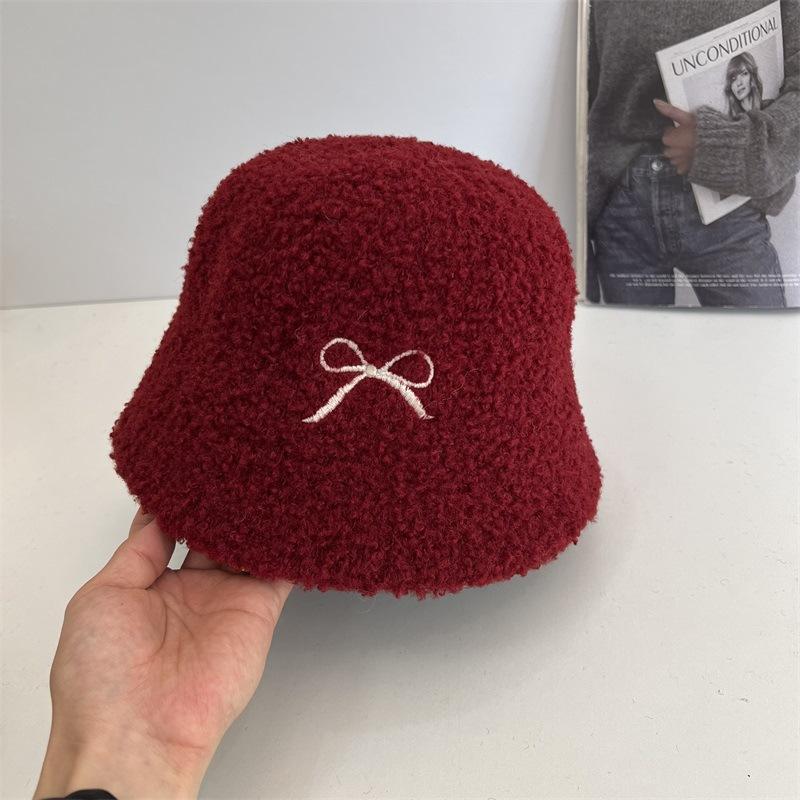 

Простая вышивка бант панама женская осень и зима для улицы чтобы согреться и показать маленькое лицо утолщенная панама трендовая панама M（56-58cm） красный