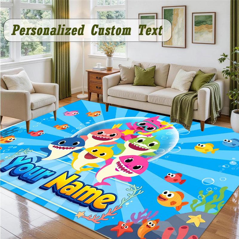 Crystal Velvet Square Rug Custom NameBaby Shark Pattern Non Slip Home Floor Decor Rug