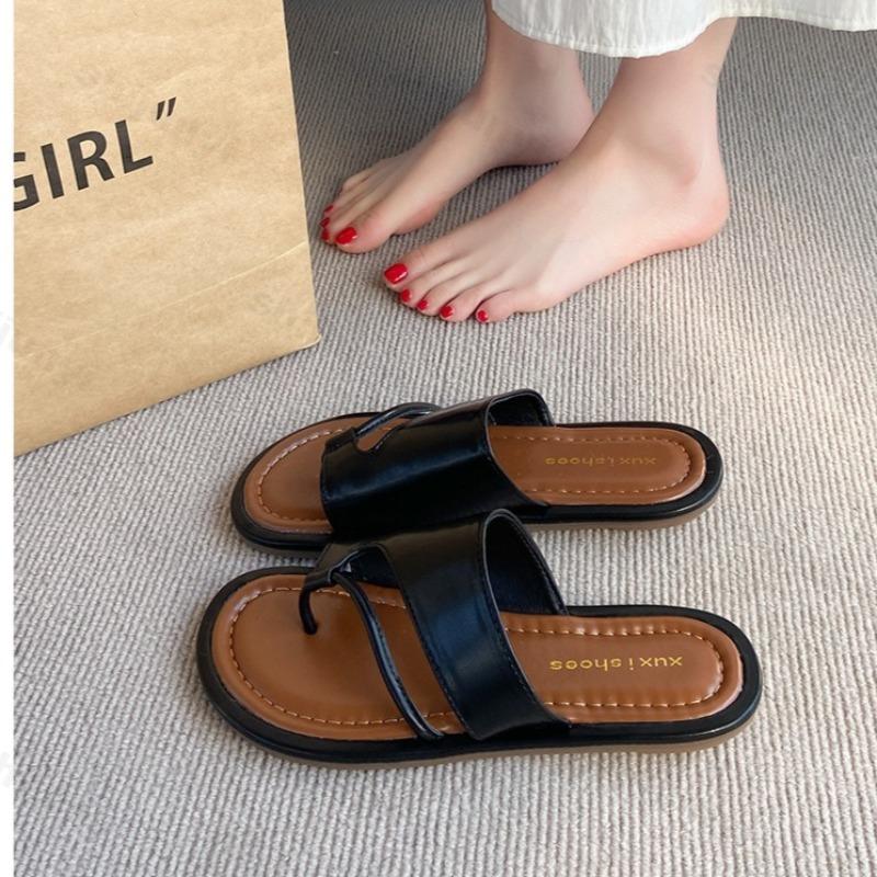 Fashion Women Slippers 2025 Summer Rubber Flip Flops Low Ladies' Leisure Shoes Fashion Comfortable Flat Bottomed Outdoor Beach Shoes