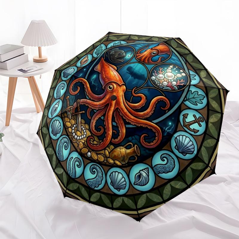 Ocean Mystery Glass pattern umbrella, portable and foldable design, 8 ribs, a casual accessory for Halloween, Christmas, and birthday gifts.