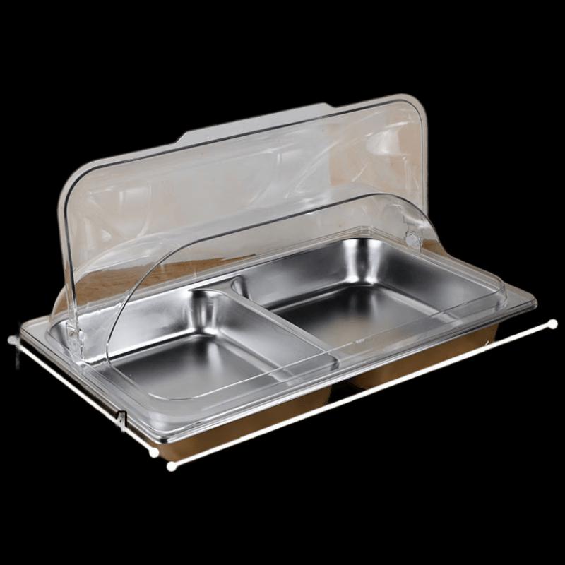 Stainless Steel Buffet Tray with Double Grid and Transparent Flip Lid