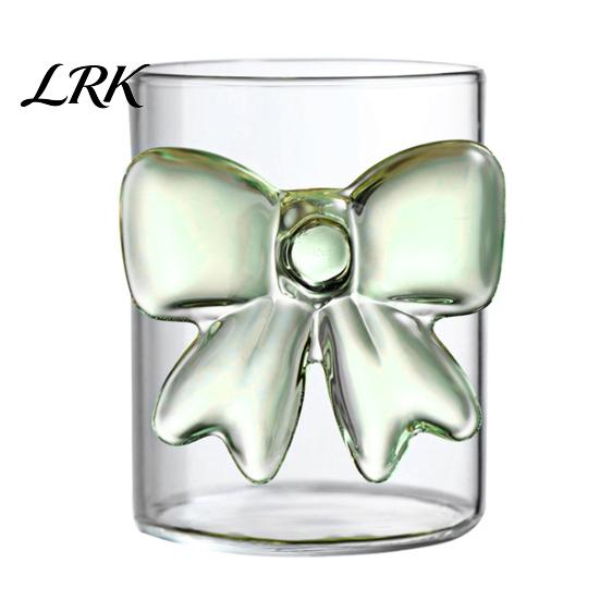 Heat Resistant Glass Tumbler Bow Cup, Breakfast Milk Coffee Mug, 300ml Whiskey for Decorative Transparent Cup Juice, Tea Home Bar Decor Gift