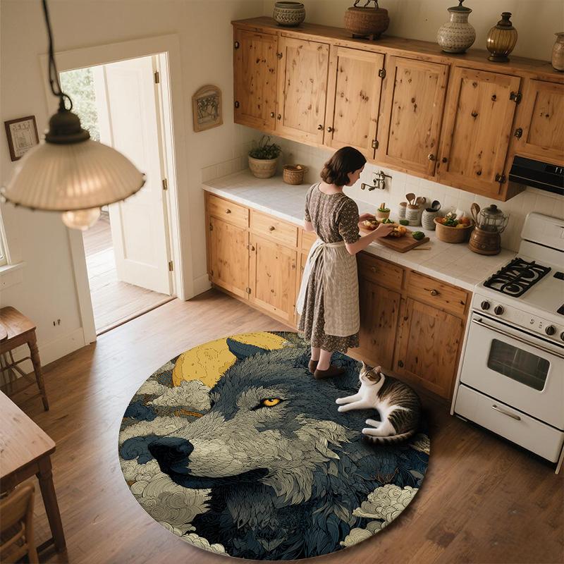 Sky Wolf,Round Area Rug,Carpet Rug for Living Room Bedroom Sofa Playroom Decor,Non-slip Floor Mat