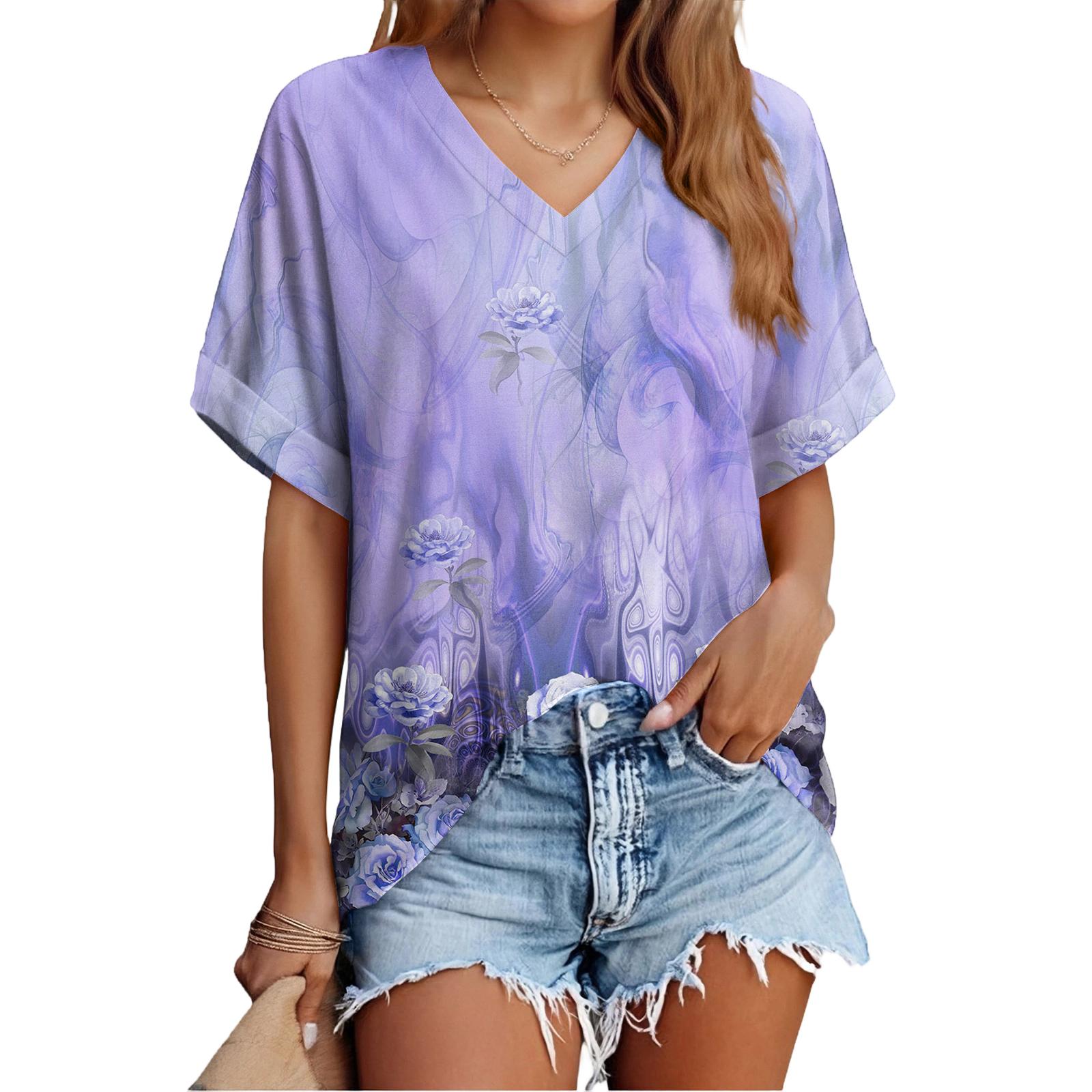 

Women s Fashionable Casual Everyday Versatile Floral Print Slim-Fit Summer Short-Sleeve Top XL кавун червоний колір