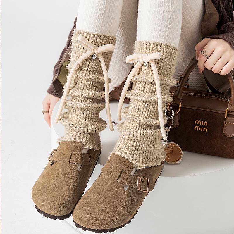 Boots Cotton Bow Socks Cover Wool Thickened Warm Flanged Stacking Socks Korean Girl Leg Cover