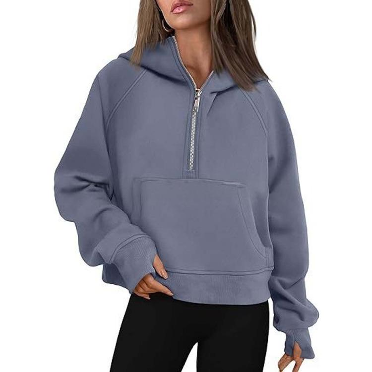 Women's Half Zip Pullover Fleece Lined Hoodie with Front Pocket Casual Long Sleeve Sweatshirt