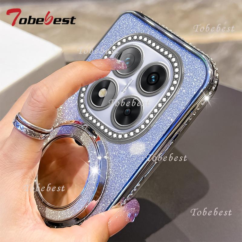 Diamond Glitter Magsafe Mirror Magnetic Holder Case For Xiaomi Redmi Note 14 13 12 11 10 Pro 4G 5G Cover