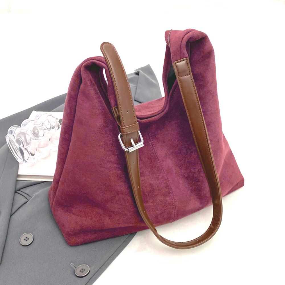 Women Suede Shoulder Bag Stylish Crossbody Bag Large Capacity Casual Tote Purse Solid Color Adjustable Strap Daily Commuting Bag