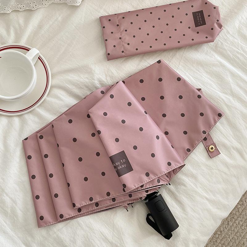 Korean Small Polka Dot Automatic Folding Umbrella, High Value, Small Fresh Weather and Rain Sun Umbrella, Female Vinyl Parasol