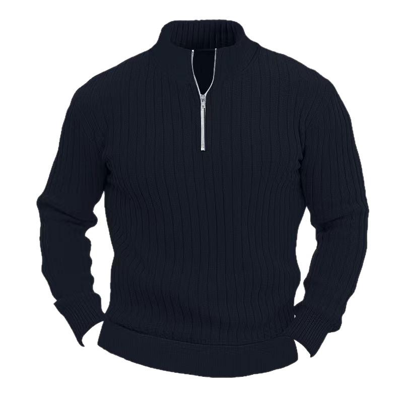 2025 Men's Autumn Half-Zip Knit Sweater - European & American Casual Style, Solid Color, Stand Collar, Long Sleeve.