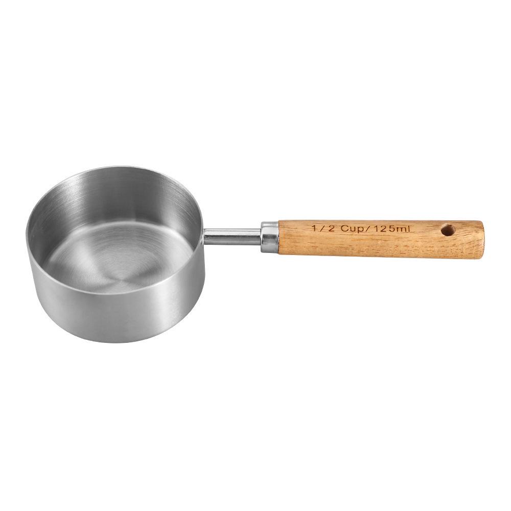 8-Piece Stainless Steel Measuring Cup & Spoon Set with Titanium Gold & Wooden Handles