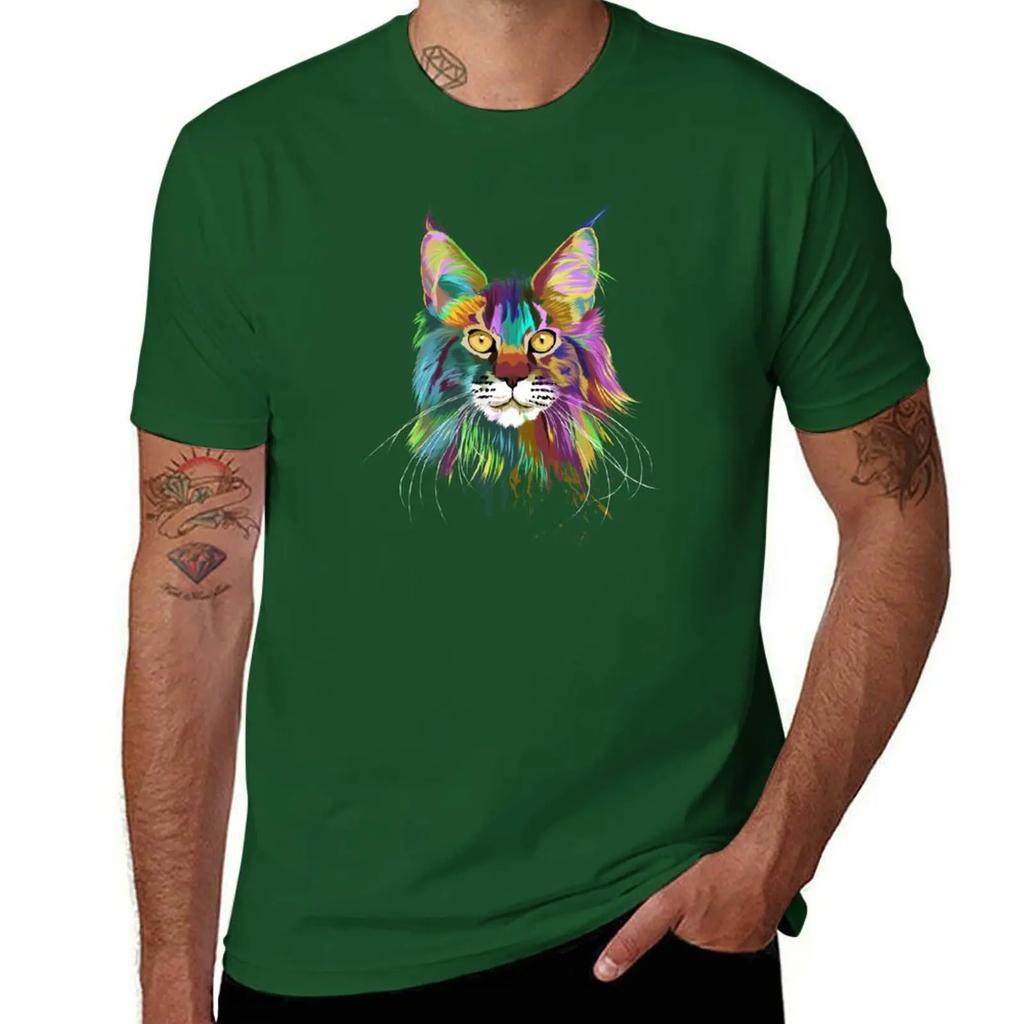 Splash Maine coon Cat TShirt vintage sweat korean fashion summer top workout shirts for men 2025 new model