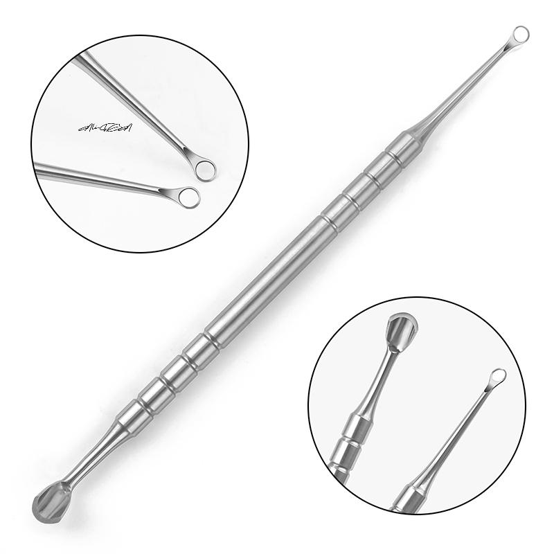 1Pc Stainless Steel Double-Ended Nail Care Tool Cuticle Pusher Remover Manicure Cleaner Circle & Horseshoe Header