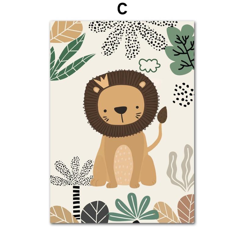 Löwe Giraffe Elefant Affe Regenbogen Blatt Wandkunst Leinwandmalerei Dschungeltier Poster und Drucke Bilder Baby Kinderzimmer Dekor