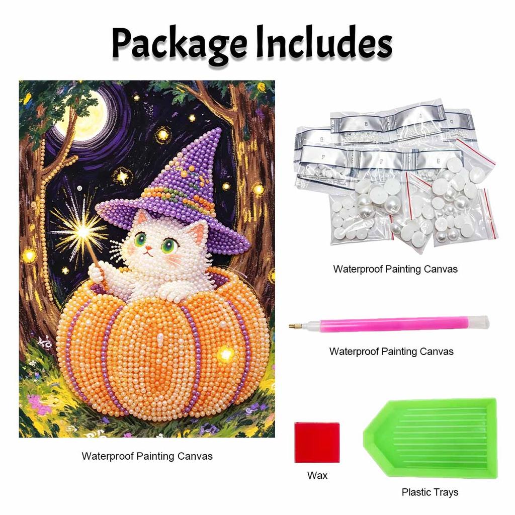 Halloween cat pumpkin pearl painting handmade diy art pearl home decoration painting