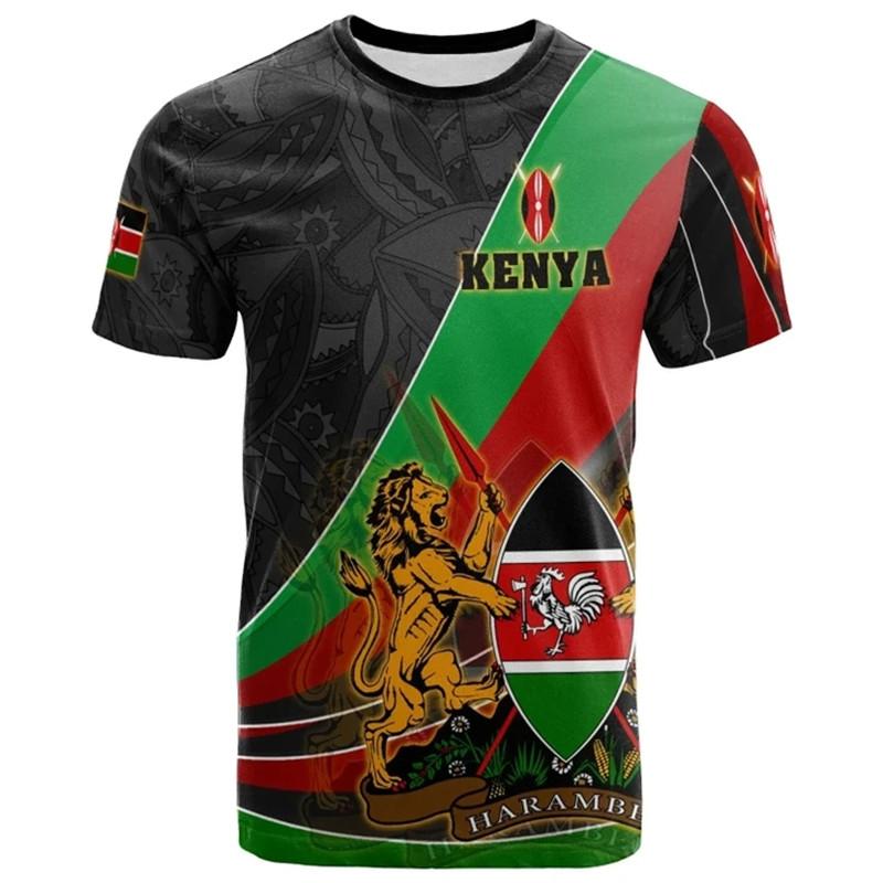 2024 Summer Cheap Kenya Flag T Shirt 3D Printed Spoorts Trendy T-shirts for Men & Women African Country Boys Football Jerseys