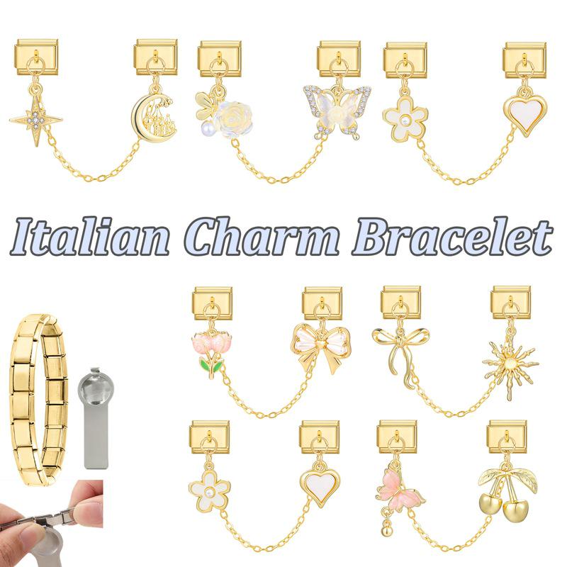 Stainless Steel Modular Bracelet Jewelry Set with Electroplated Bow and Fish Tail Pendant Accessories