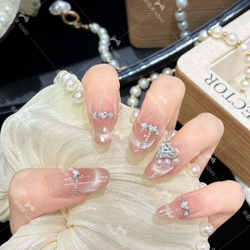 Nude Versatile Rhinestone Fingertip Smile Handmade Wearable Nails