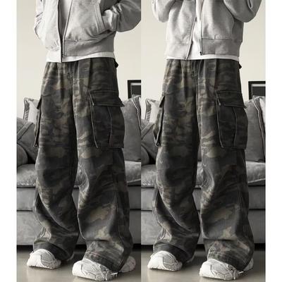 Herfst en winter nieuwe Amerikaanse High Street gewassen lichtgekleurde jeans voor mannen en vrouwen rechte pijpen licht uitlopende losse wijde pijpen broek